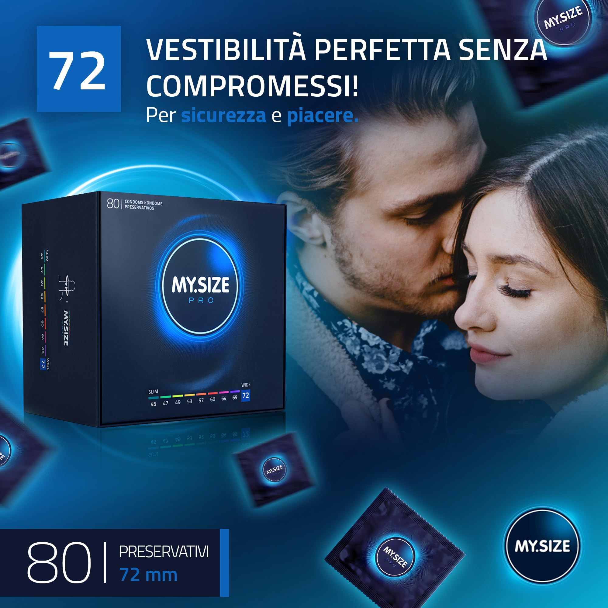 MY.SIZE PRO ELITE Preservativi 72mm. Vestibilità perfetta per sicurezza e piacere.