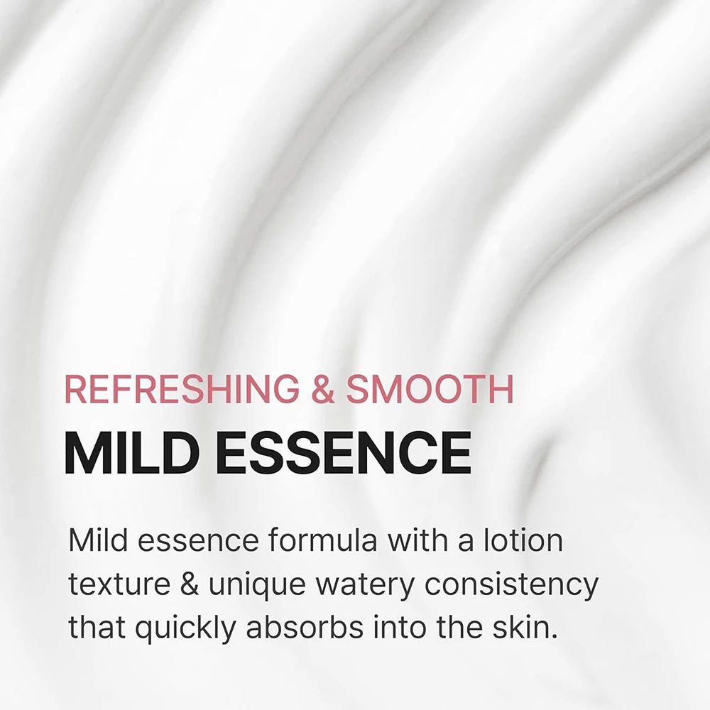 Testo: Rinfrescante e Liscio, Essenza Delicata. Texture: Lozione, consistenza acquosa. Sfondo: color crema.