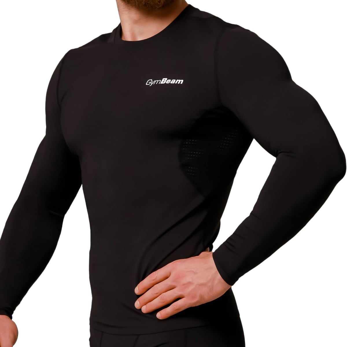 GymBeam T-shirt uomo slim a maniche lunghe compressione media Black
