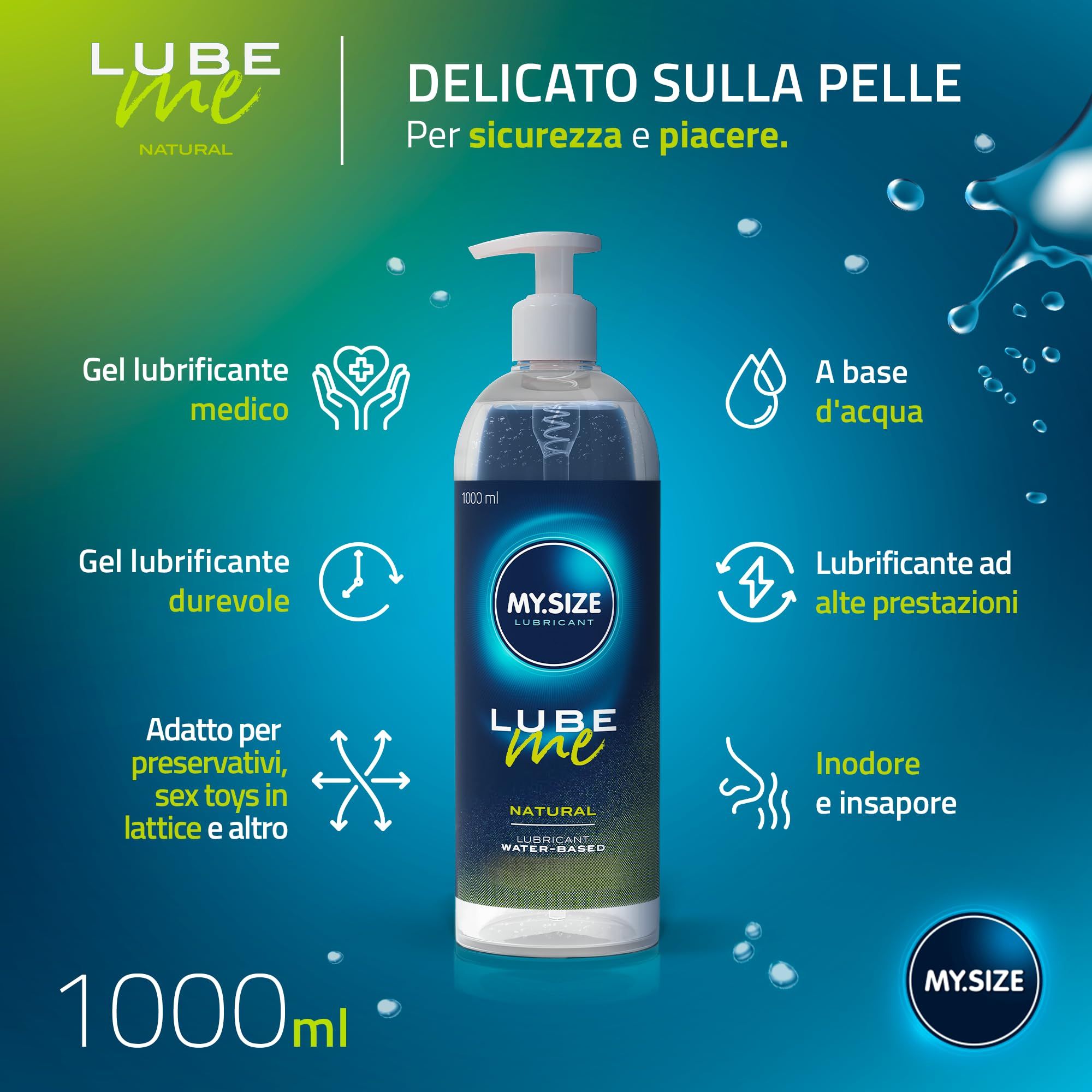 MY.SIZE Lube Me Natural 1000ml lubrificante, a base d'acqua, delicato sulla pelle.