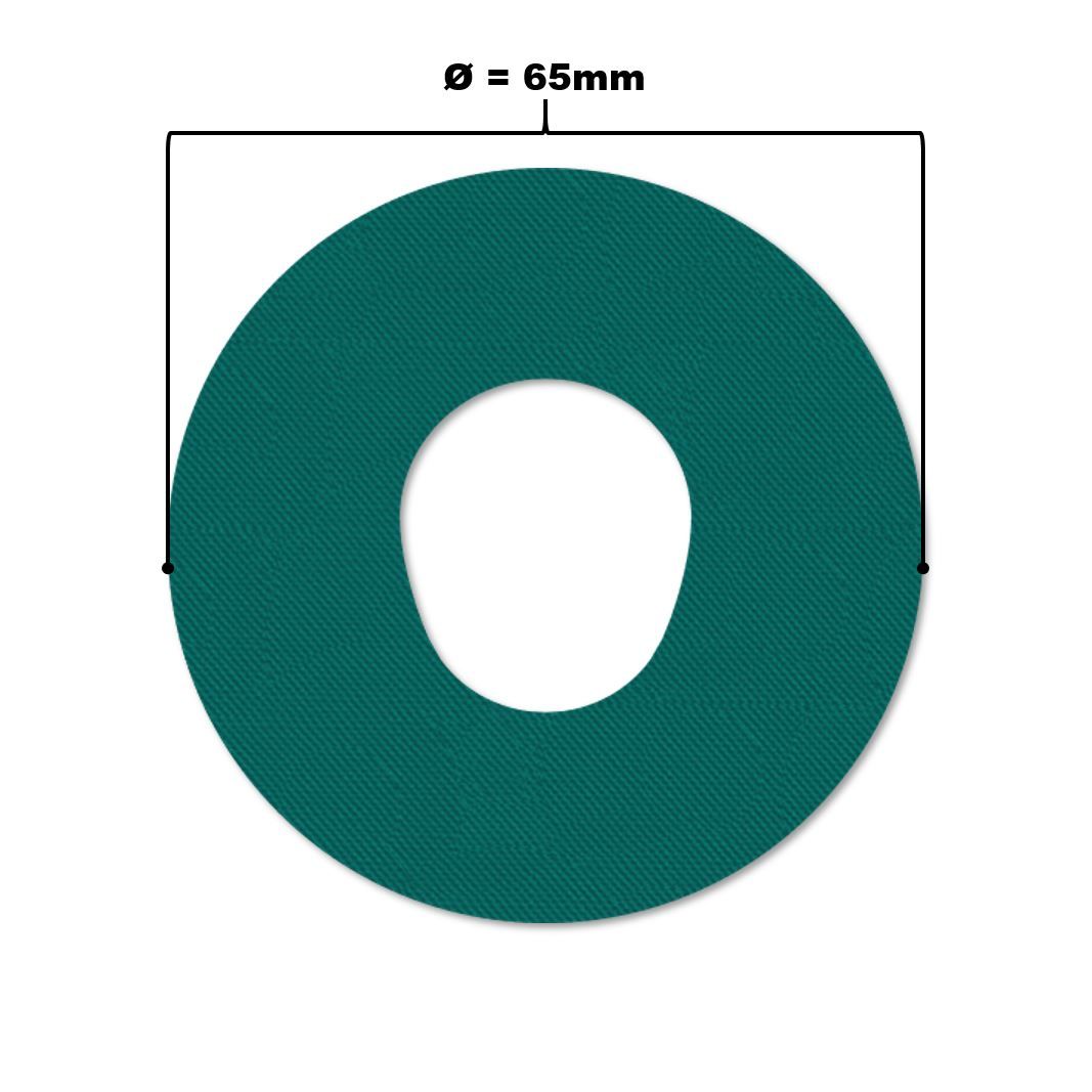 Cerotto verde a forma di anello con foro. Diametro 65mm. Superficie tessile.