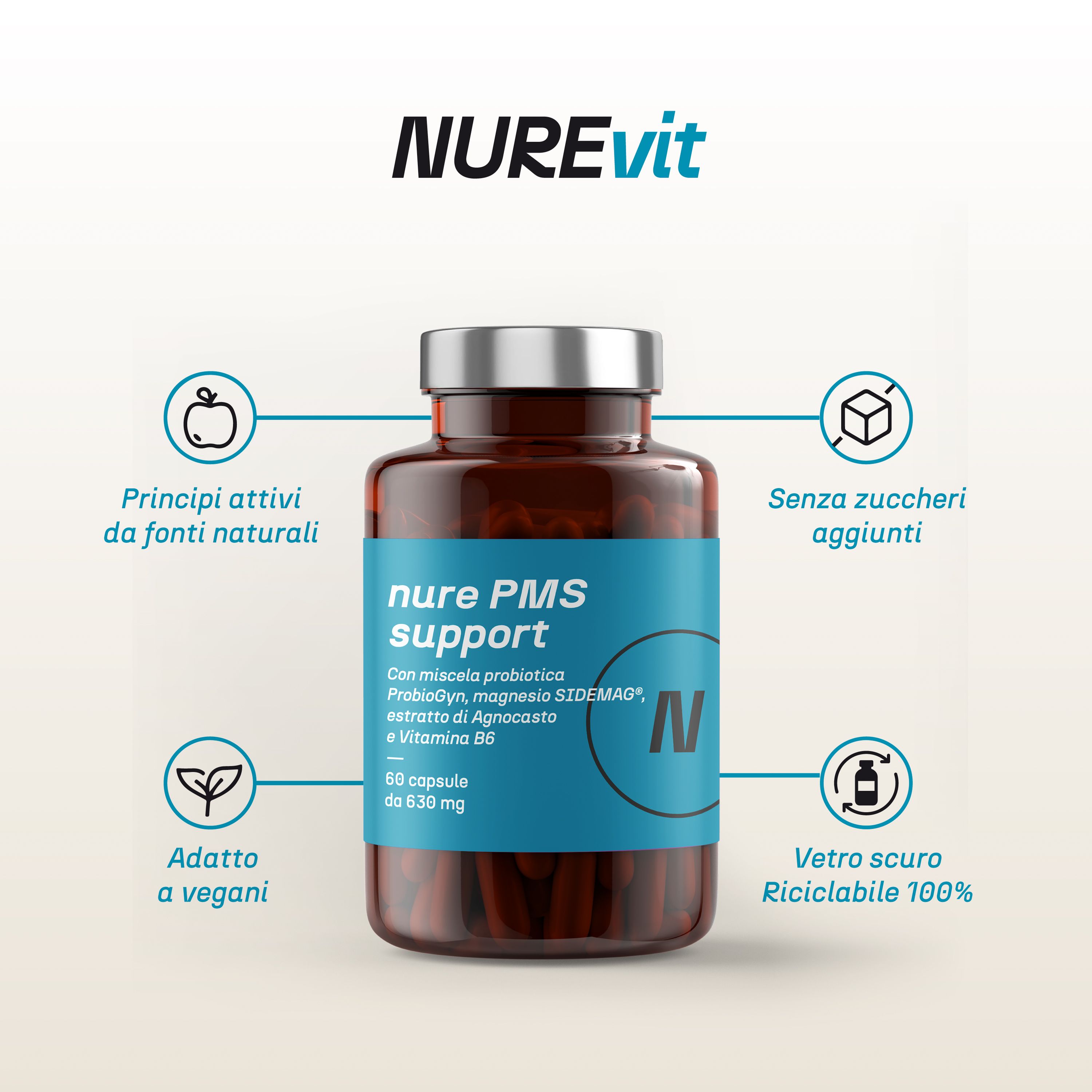 NURE PMS Support 60 cps da 630 mg | Integratore ideale per contrastare la sindrome premestruale