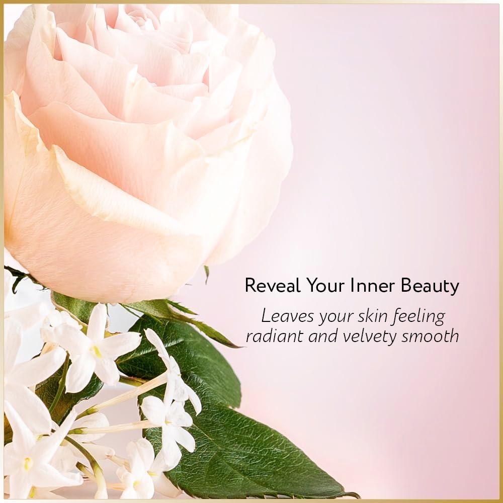 Rosa rosa e fiori di gelsomino bianchi. Testo: Reveal Your Inner Beauty.