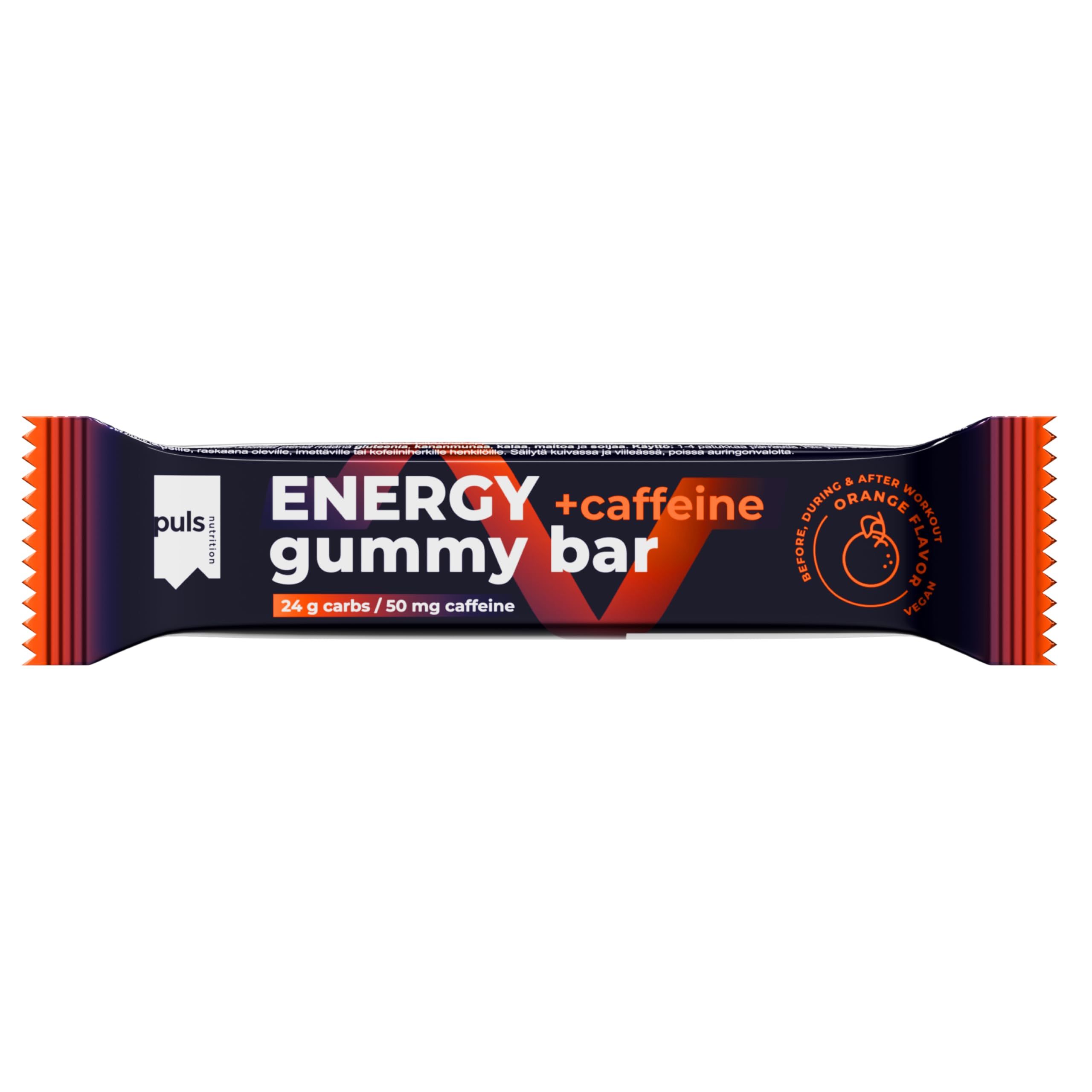 Barretta energetica Puls con caffeina, gusto arancia. 30g carboidrati, 50mg caffeina.