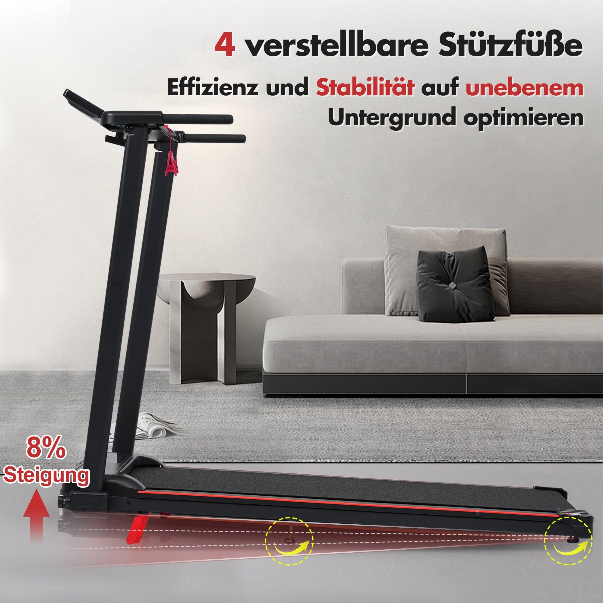 Tapis roulant per uso domestico con inclinazione dell'8% e velocità da 1 a 12 km/h