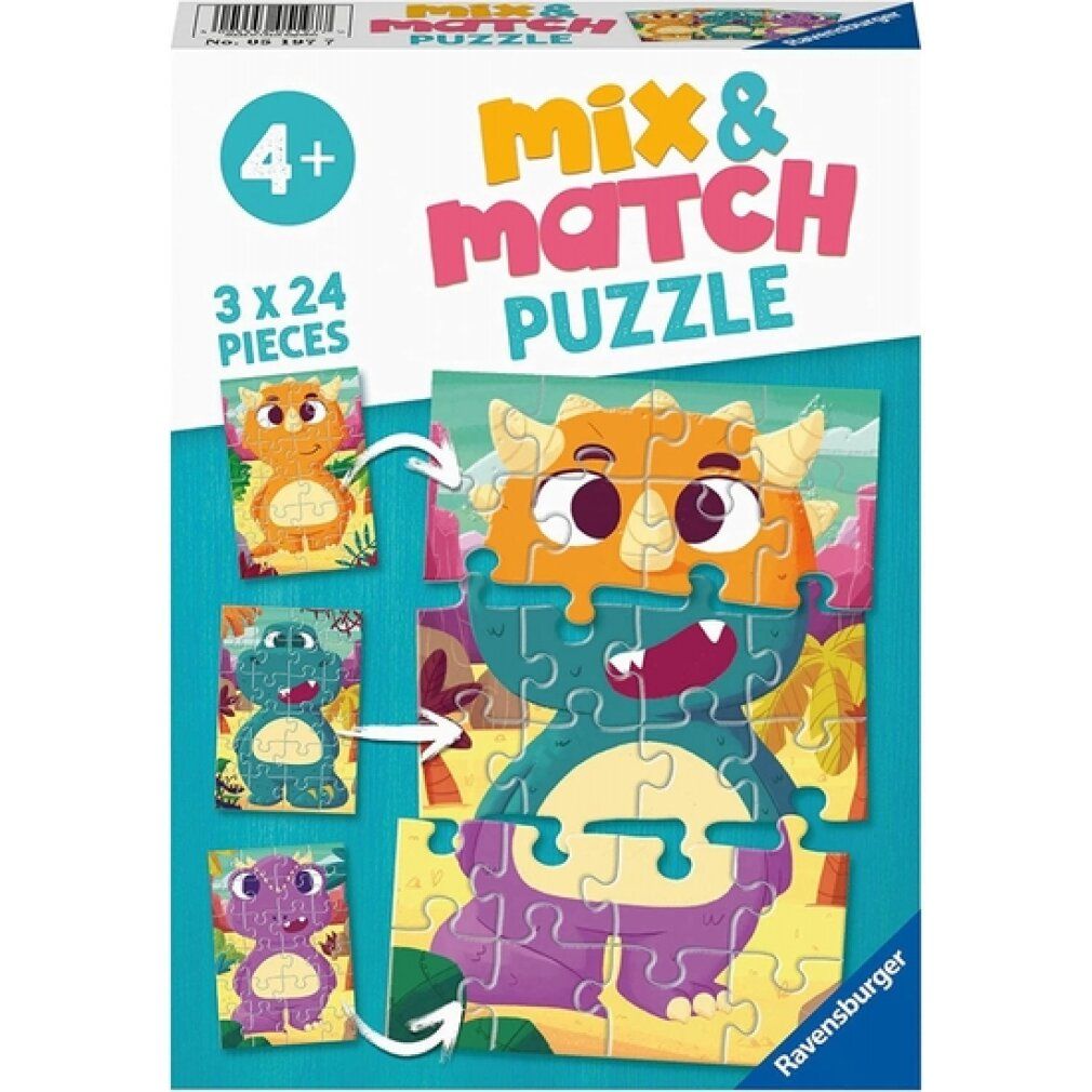ravensburger Puzzle Mix&Match: Dinosauri simpatici 3x24 pezzi
