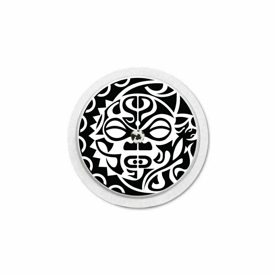Adesivo rotondo con motivo maschera. Bianco e nero. Per sensore Freestyle Libre 1 & 2.