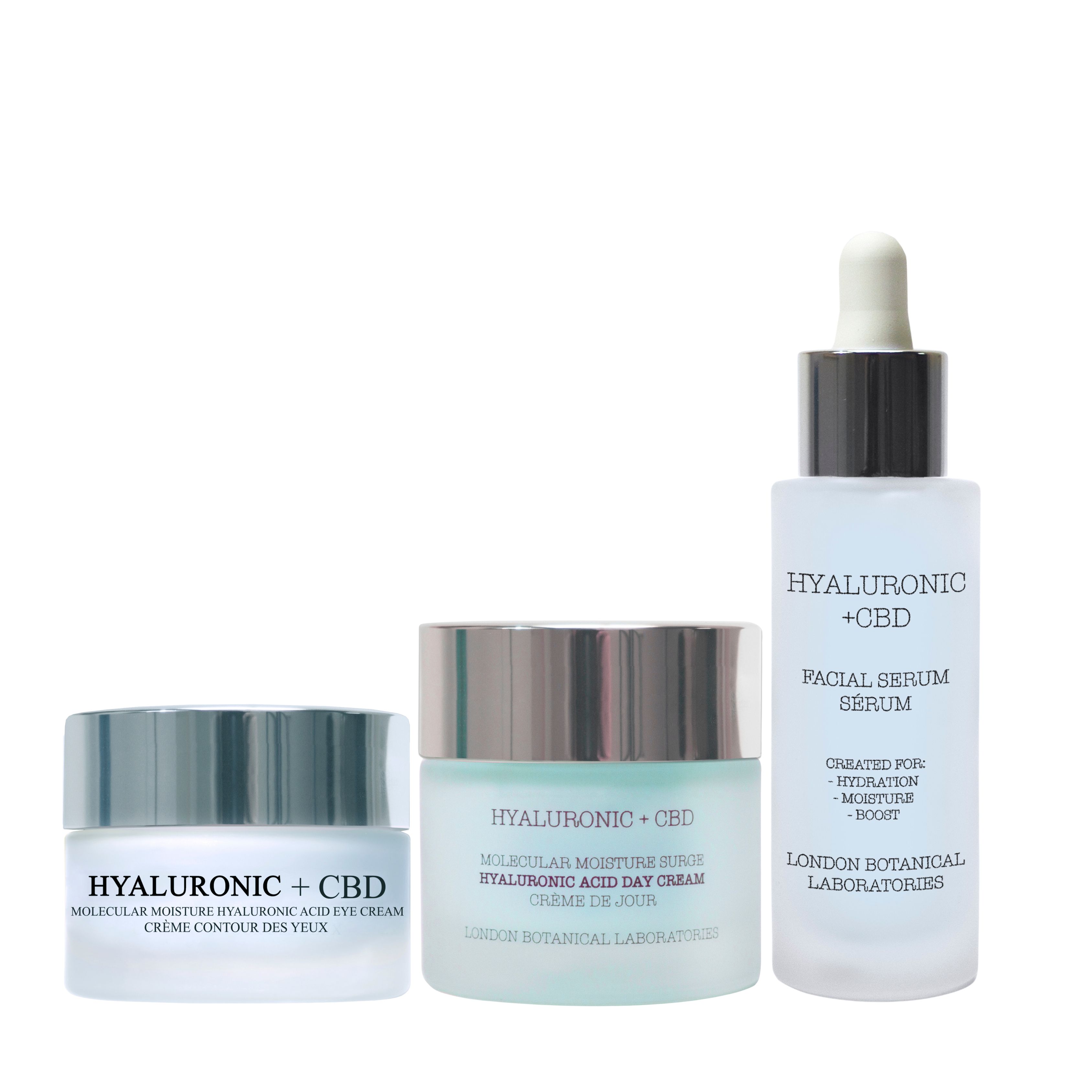 Crema viso, contorno occhi e siero London Botanical Laboratories Hyaluronic + CBD.
