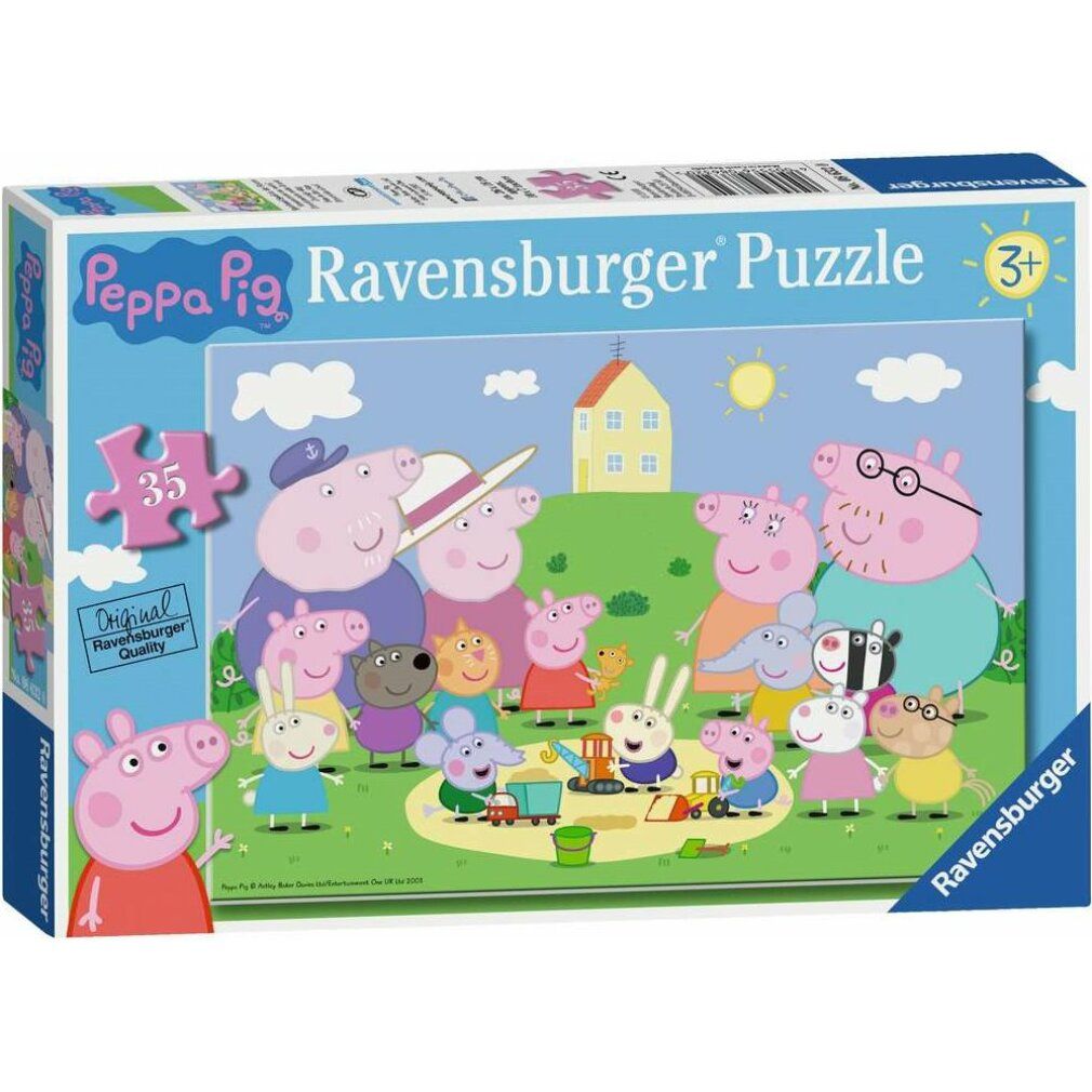 Puzzle Ravensburger Peppa Pig: scatola con immagine. Peppa Pig e amici. 35 pezzi. Età: 3+.
