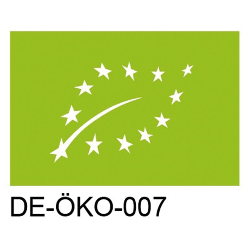 Logo biologico UE verde con stelle e scritta DE-ÖKO-007.