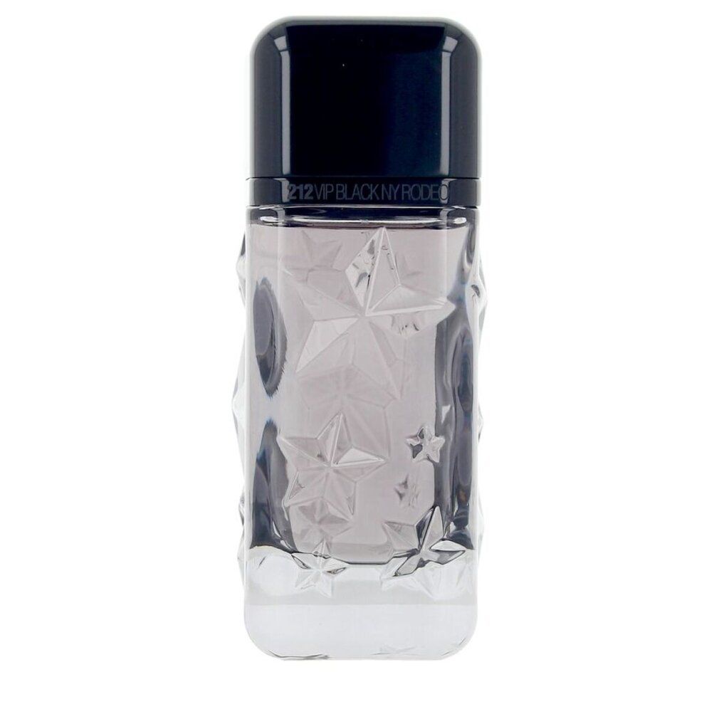 Flacone trasparente con motivo a stelle. Tappo nero. Nome del prodotto in alto.