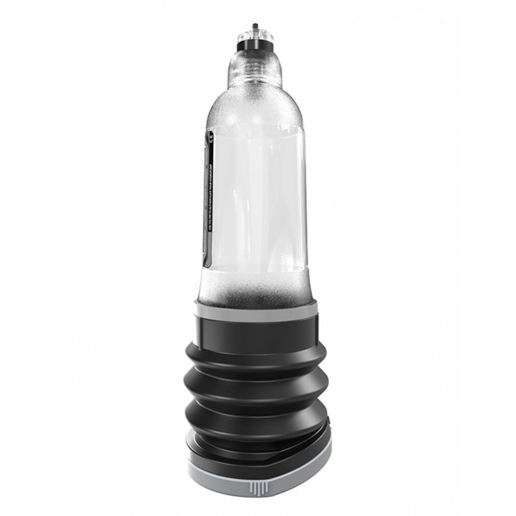 Cilindro trasparente con soffietto nero. Vista del prodotto.