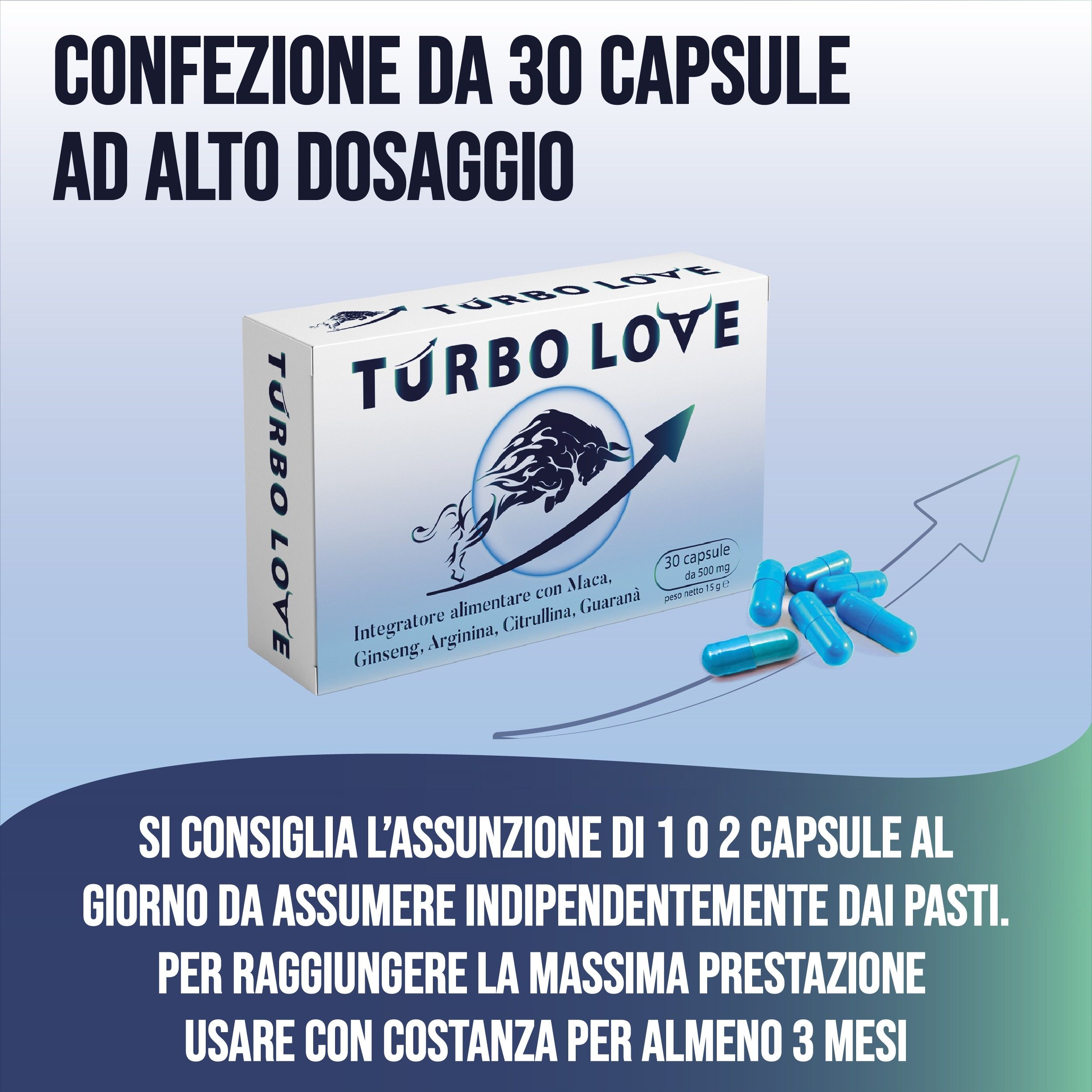 Kamasù TURBO LOVE Integratore Uomo con Maca, Ginseng, Arginina e Guaranà – Vitalità ed Energia