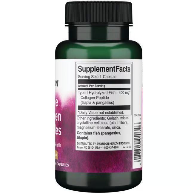 Retro del flacone. Scritta: Supplement Facts. Contiene pesce (tilapia & pangasio).
