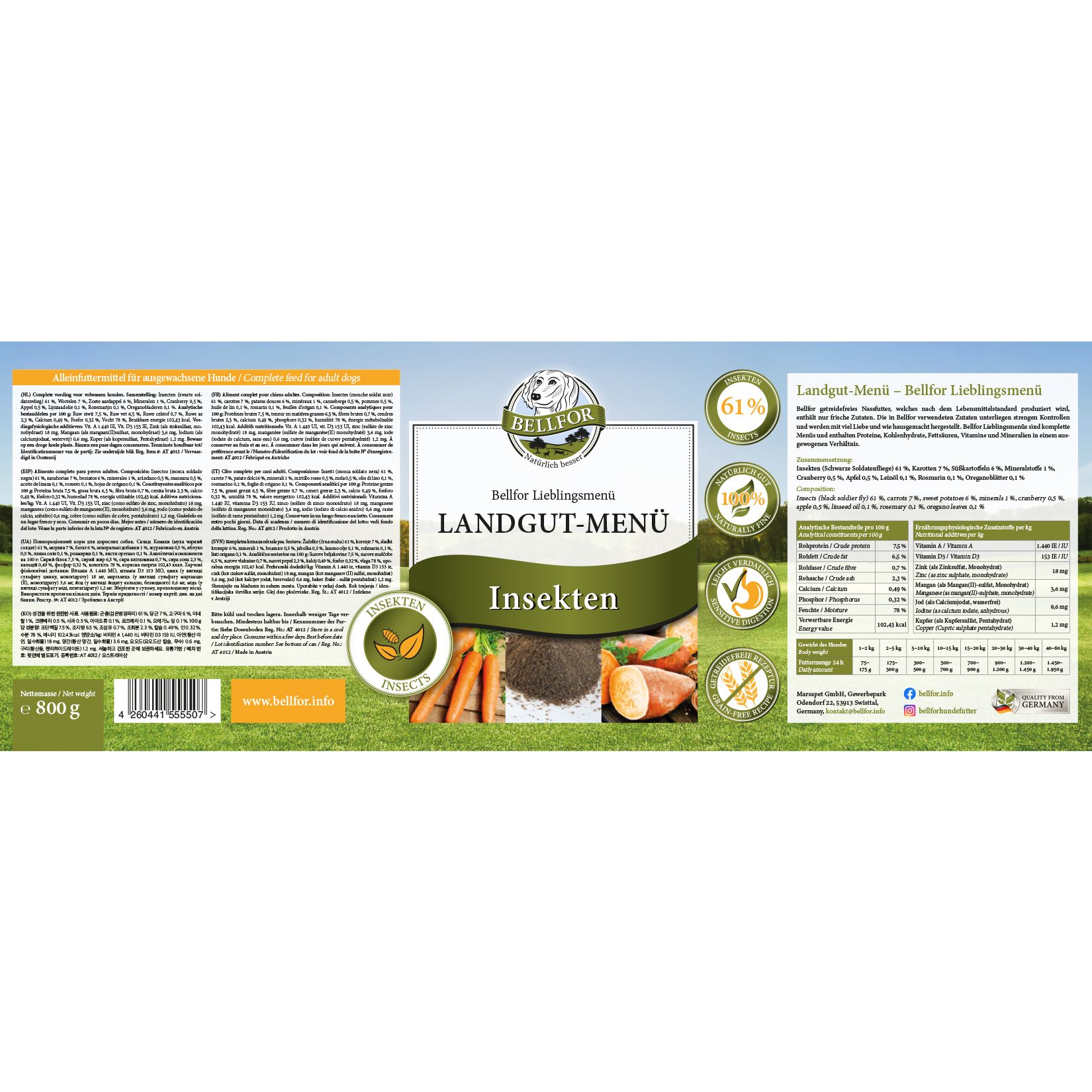 Hypoallergenic Dog Food Wet with Insects Grain-Free - Menù della Fattoria