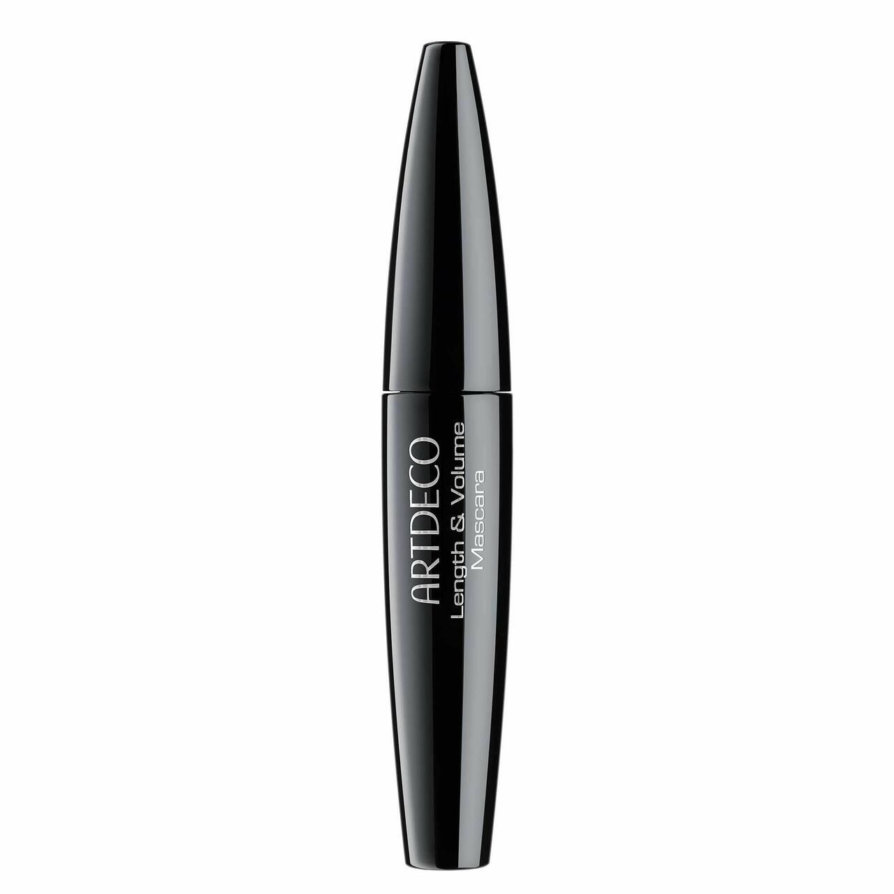 Tubo di mascara nero con testo bianco. Sul tubo è scritto "ARTDECO Length & Volume Mascara".