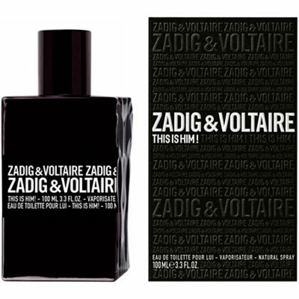 Flacone e confezione neri. Testo: ZADIG & VOLTAIRE THIS IS HIM! Flacone con tappo nero. Confezione con logo.