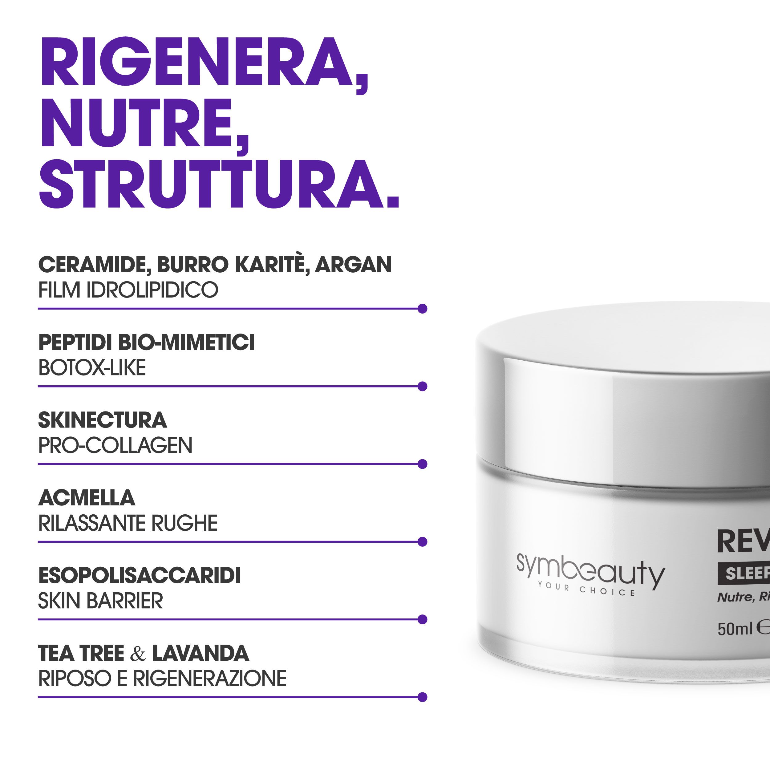 SYMBEAUTY® Revelation Crema Notte 50ml Antirughe e Contorno Occhi Ceramidi, Peptidi, Burro di Karite
