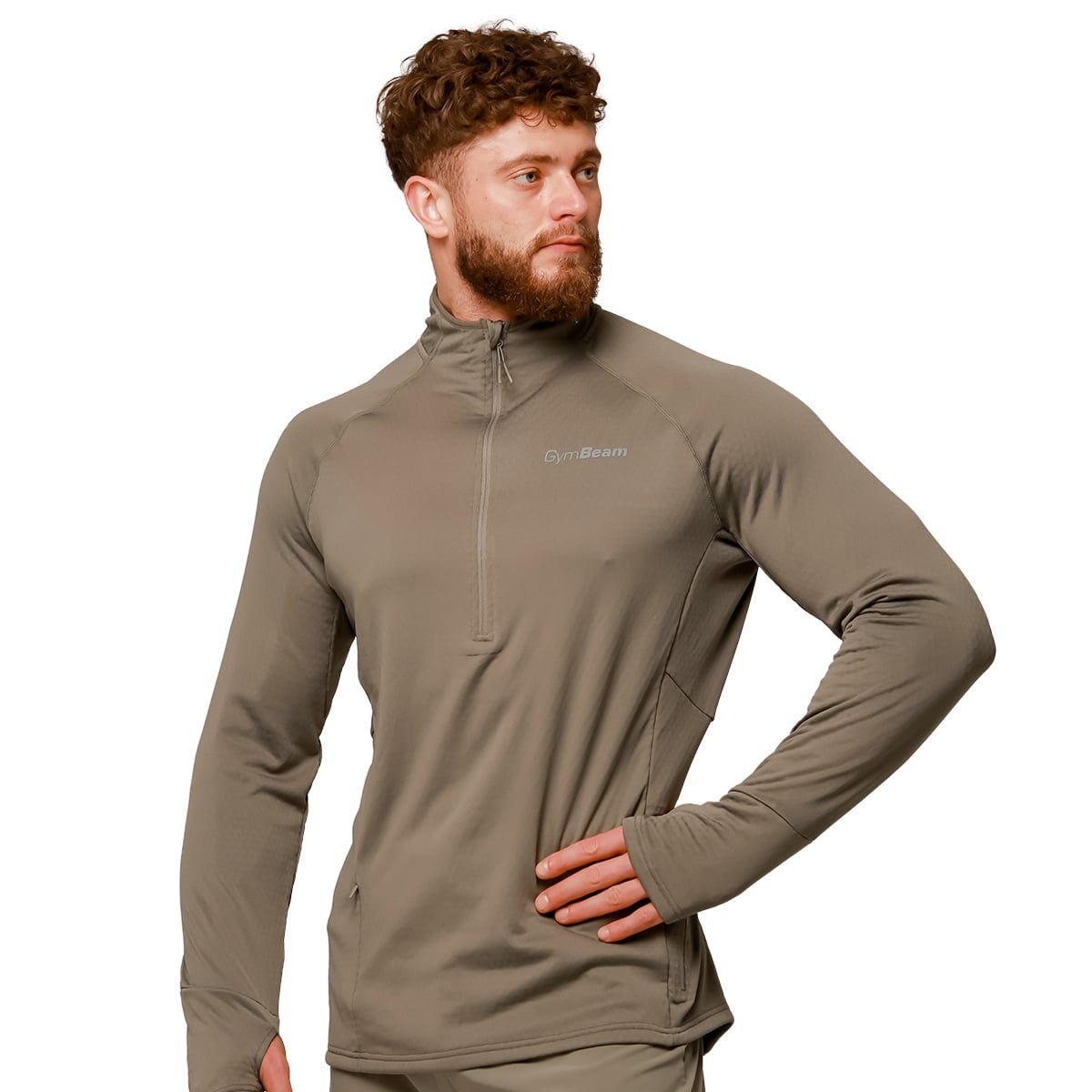 GymBeam Felpa uomo Pulse Running 1/2 zip senza cappuccio Vetiver