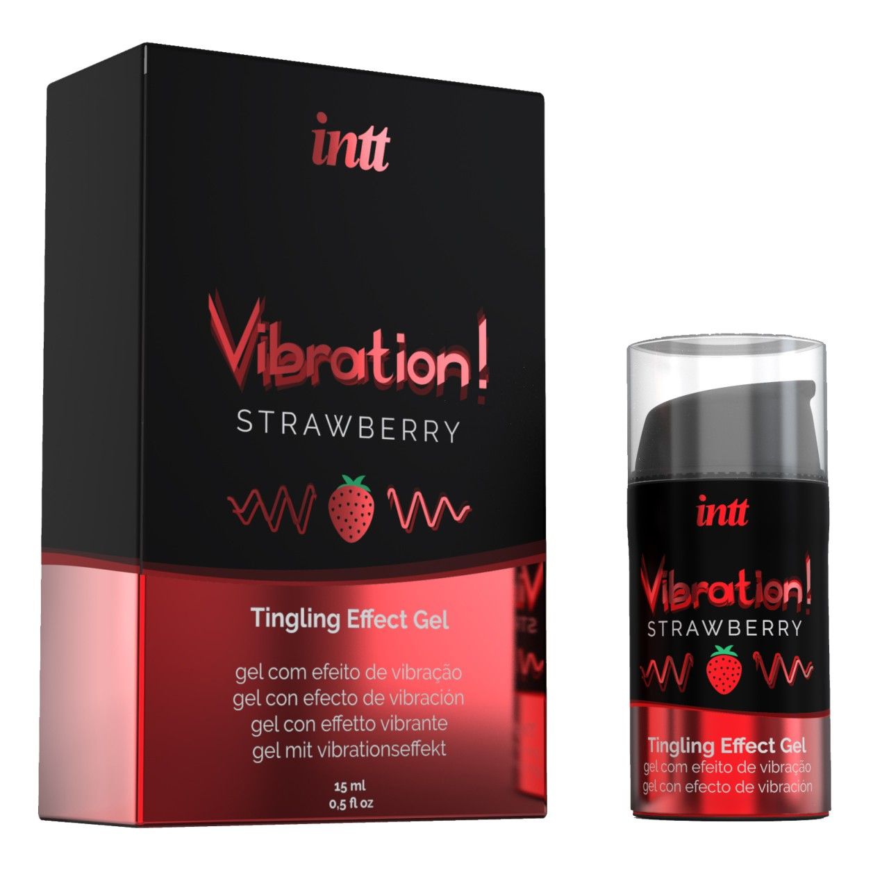 INTT Vibration! Strawberry Gel Effetto Vibrazione confezione e dispenser.