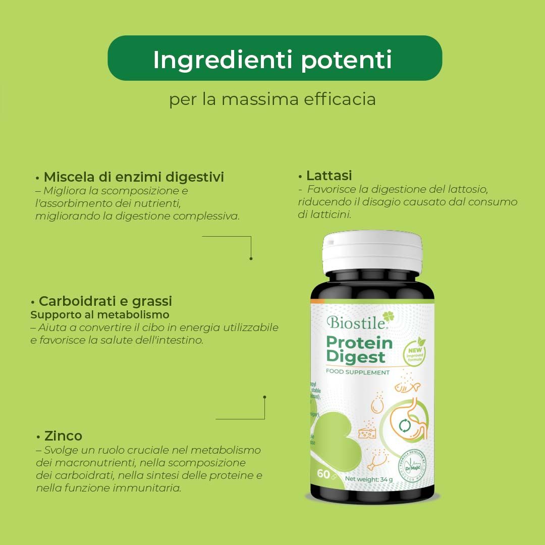 Donna tiene un ventre con freccia. Testo: Come usare? 2 capsule al giorno. Con alimentazione equilibrata.