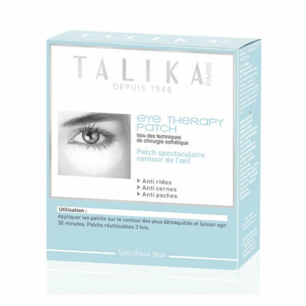 Confezione di Talika Eye Therapy Patch. Immagine di un occhio. Testo: Eye Therapy Patch, anti-rughe, anti-occhiaie, anti-borse.
