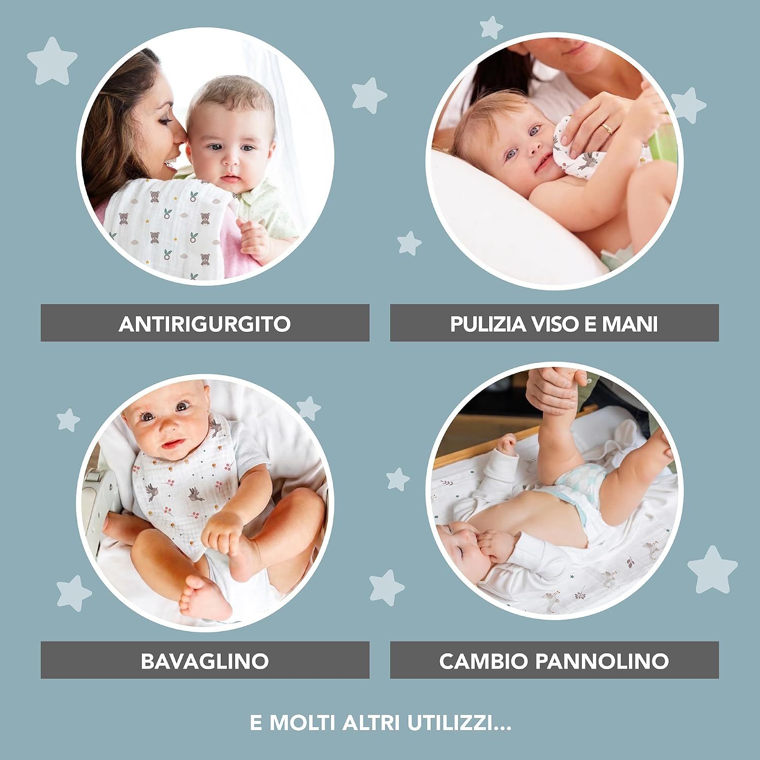 Kikido 5 Mussole Neonato 100% Cotone