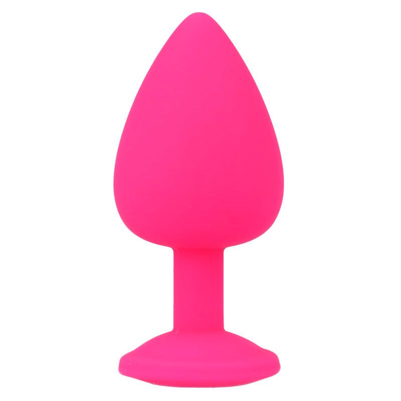 Plug anale rosa. Punta conica, collo cilindrico, base rotonda. Superficie liscia.