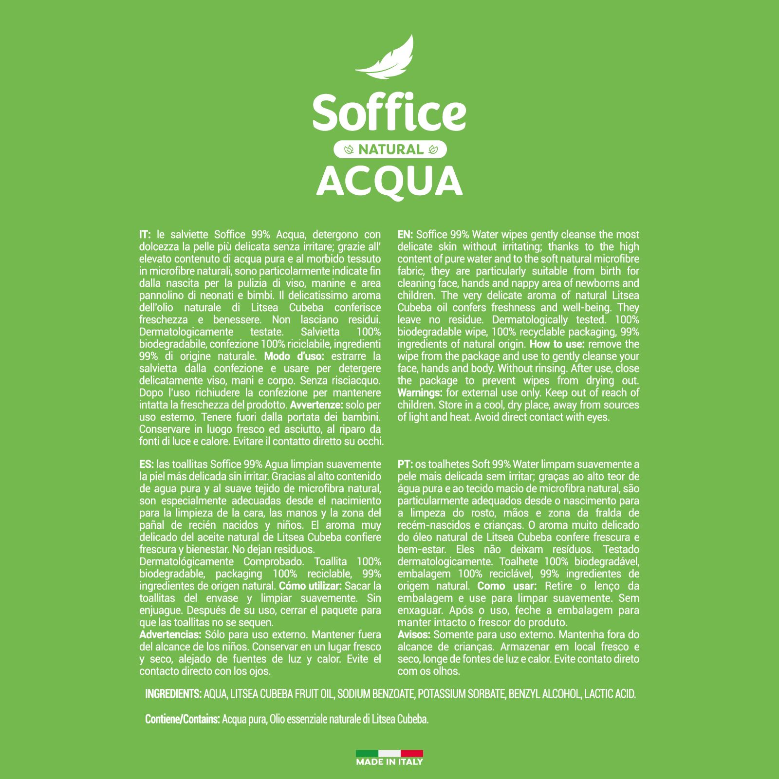 Soffice Natural Baby Salviette 99% Acqua - 12x64