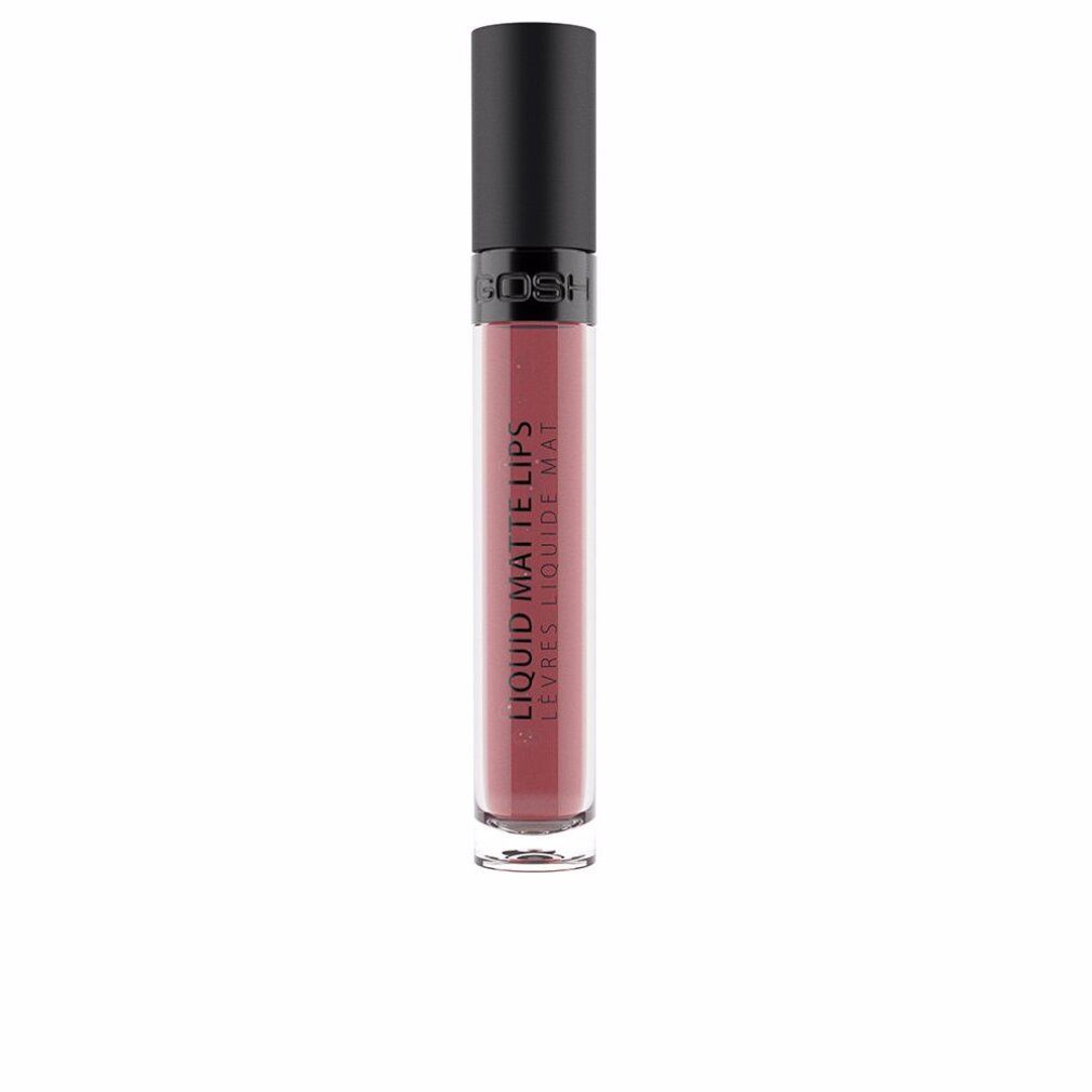 Gosh Liquid Matte Lips. Flacone con contenuto marrone. Tappo nero. Nome del prodotto e marchio visibili.