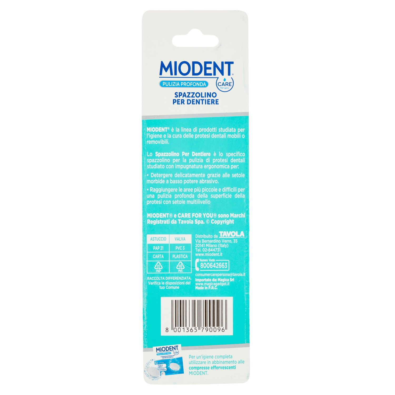 CARE for you MIODENT,Spazzolino per Dentiere,Anti-Abrasioni, Pulizia Profonda delle Protesi, 1 Pezzo