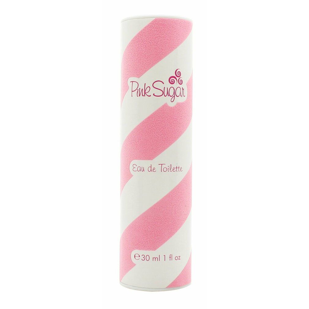 Confezione cilindrica a strisce rosa e bianche. Scritta: Pink Sugar Eau de Toilette. E 30 ml 1 fl oz.