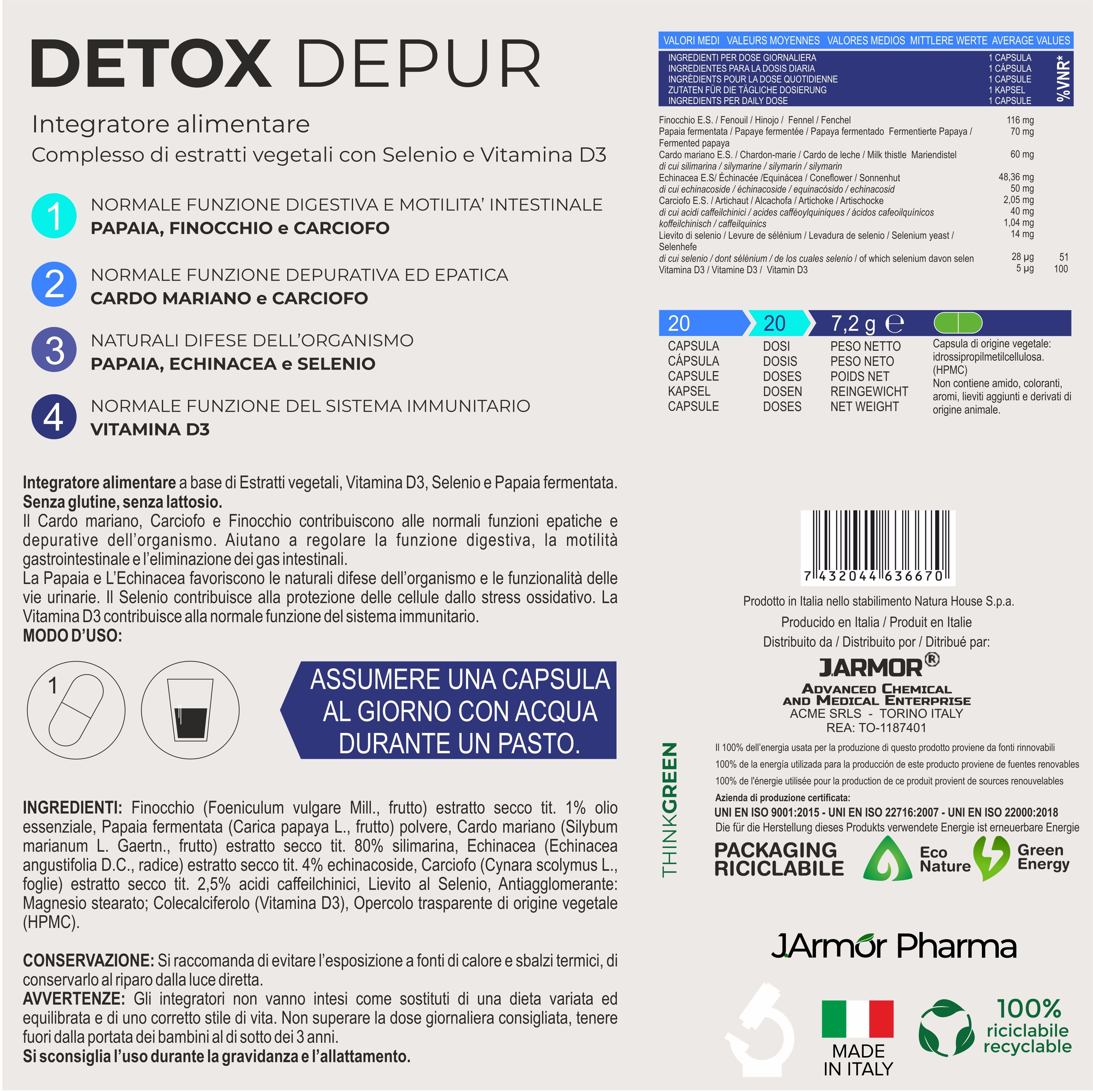 Detox Depur 20 Capsule Concentrate – Drenante Naturale e Depurativo Fegato e Intestino