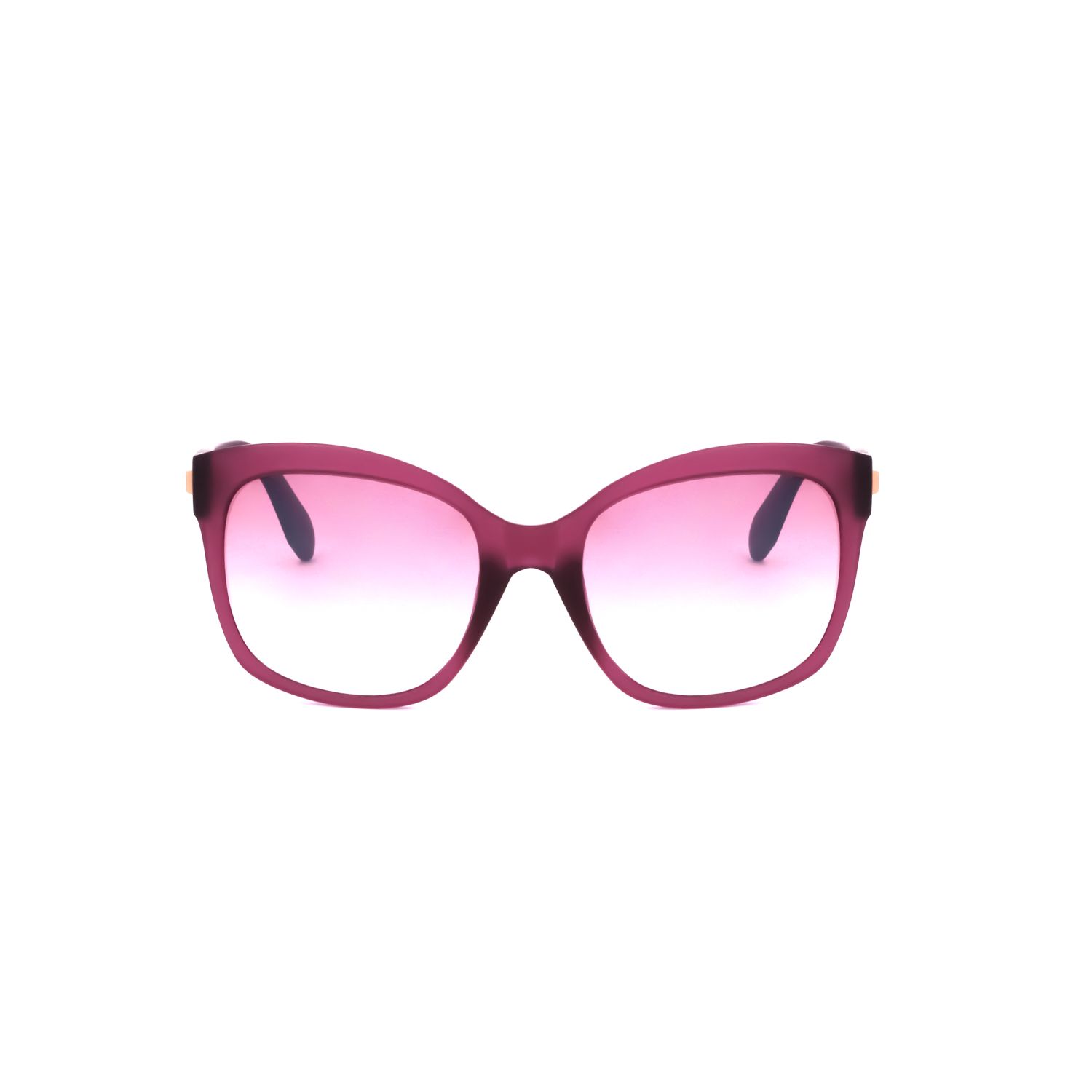 Occhiali da sole da donna con montatura larga rosa e lenti sfumate.