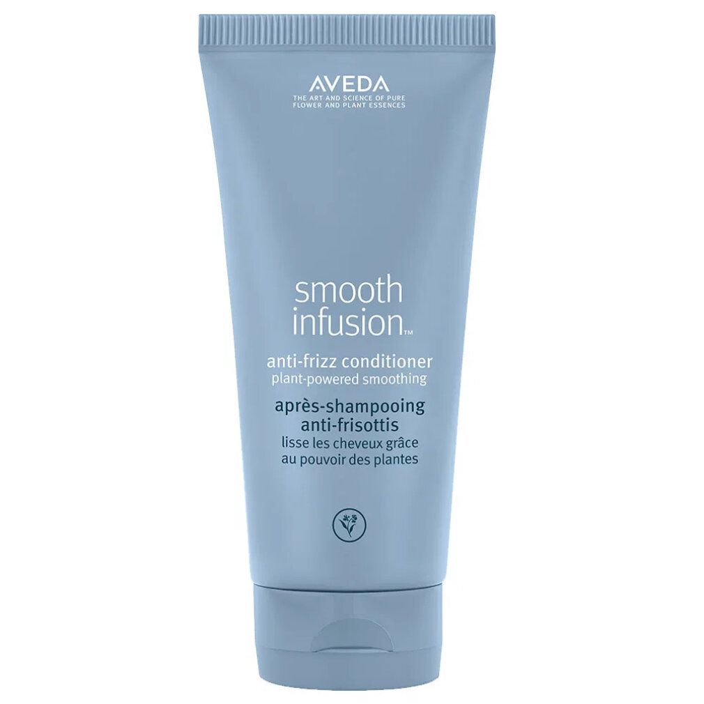 Tubo blu chiaro Aveda Smooth Infusion. Testo: Anti-frizz conditioner après-shampooing anti-frisottis.
