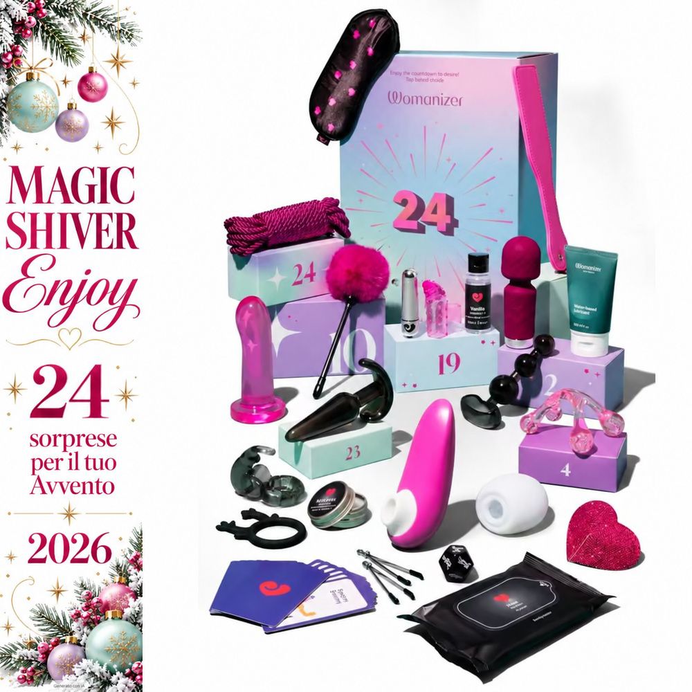Calendario dell'Avvento Womanizer con 24 sorprese, riempito con vari prodotti.