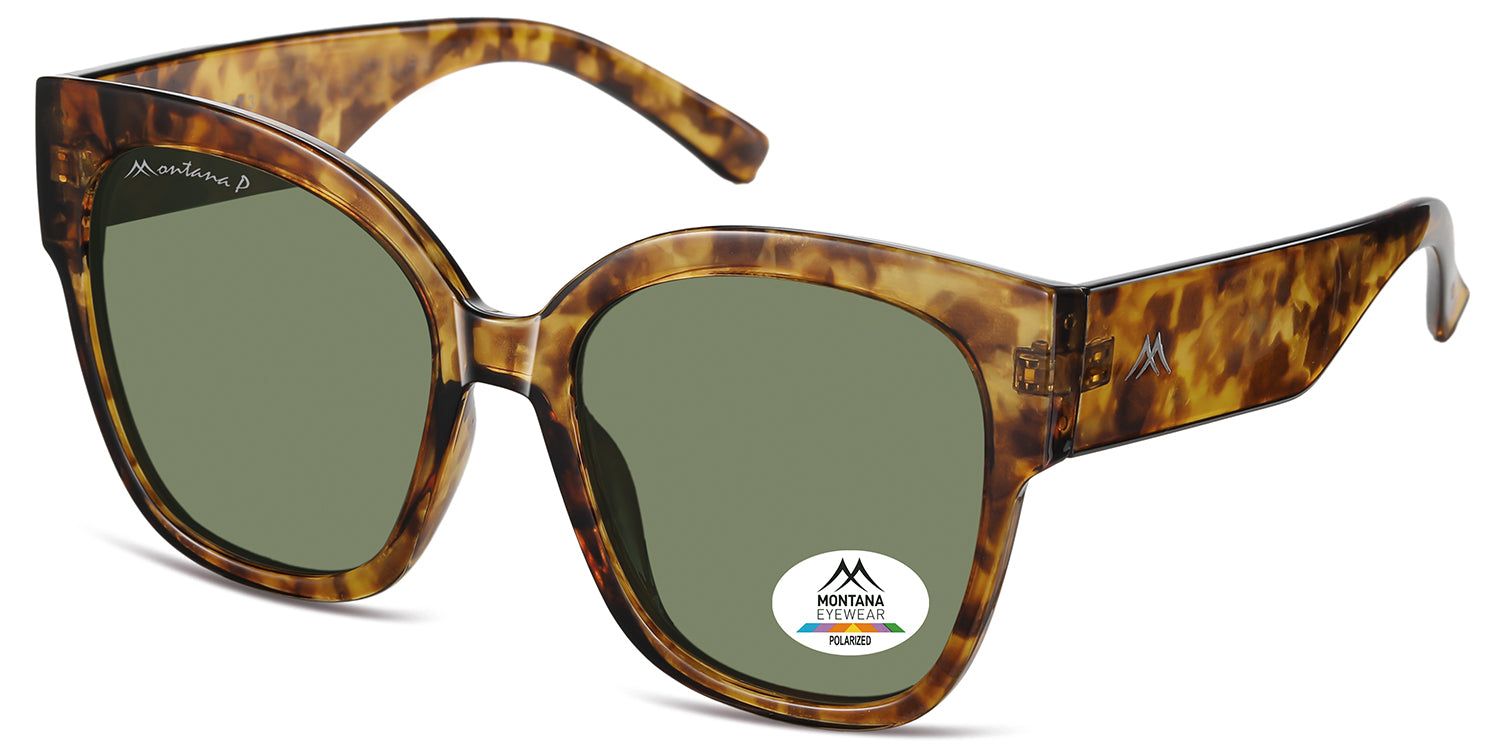 Occhiali da sole marroni e verdi. Logo Montana Eyewear sulla lente. Polarizzati.