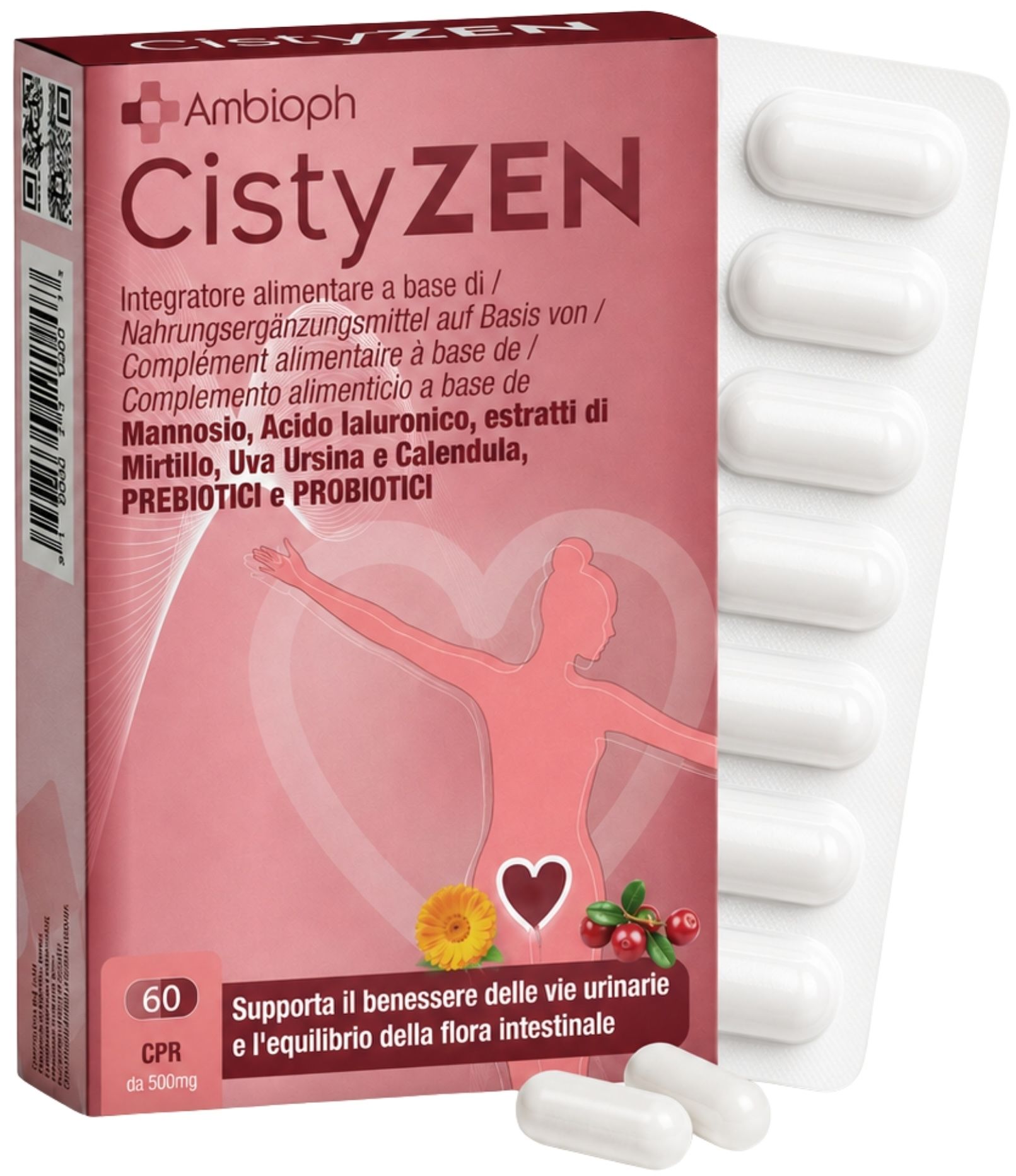 Cistyzen, D‑mannosio e Mirtillo Rosso – Integratore Naturale per CISTITE, Infezioni Urinarie