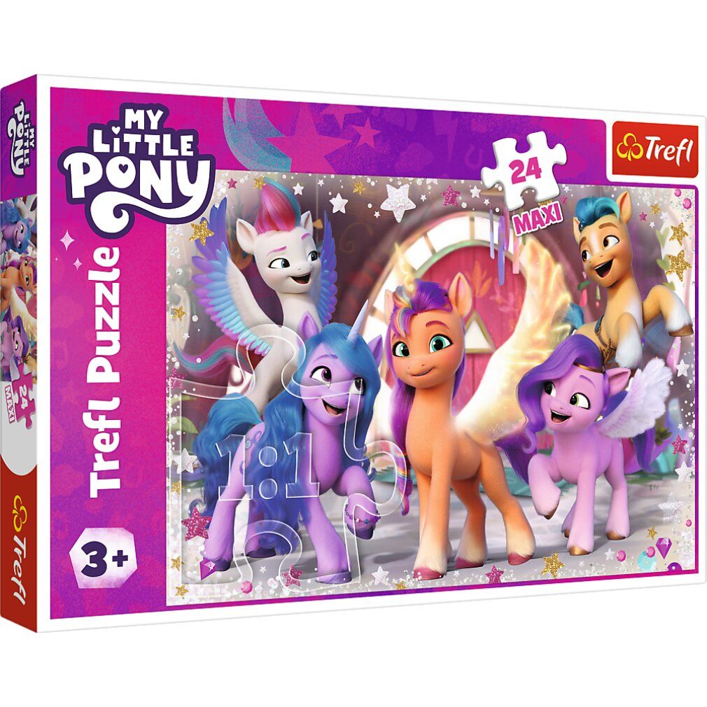 Puzzle Trefl My Little Pony: Happy Day maxi 24 pezzi. Confezione con immagine del puzzle. Età consigliata 3+.
