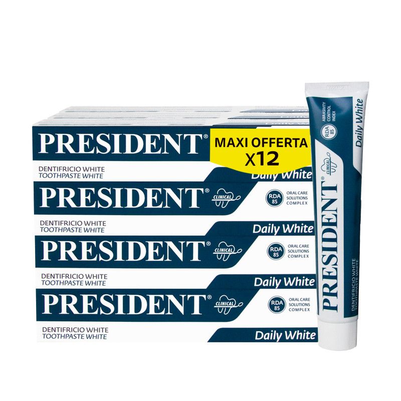 President KIT 12 Dentifricio White Sbiancante Menta Piemontese RDA 85 - 12x75ml
