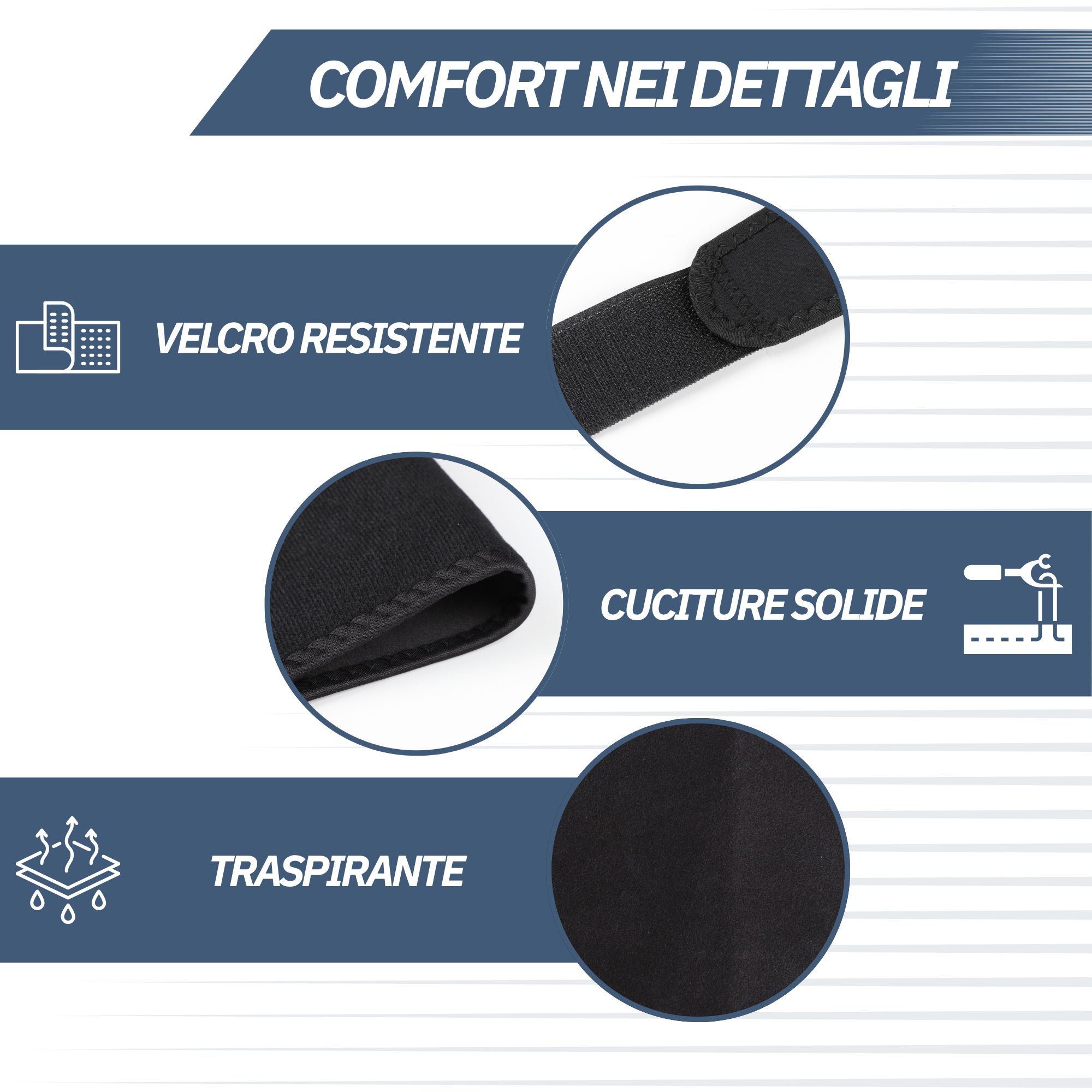Fascia nera per polso. Facile da indossare, per uso quotidiano.