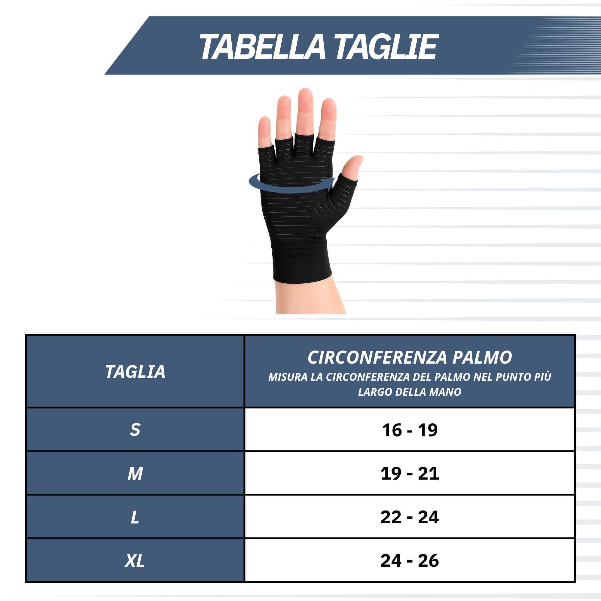 Guanti neri con dita scoperte e fascia di compressione.