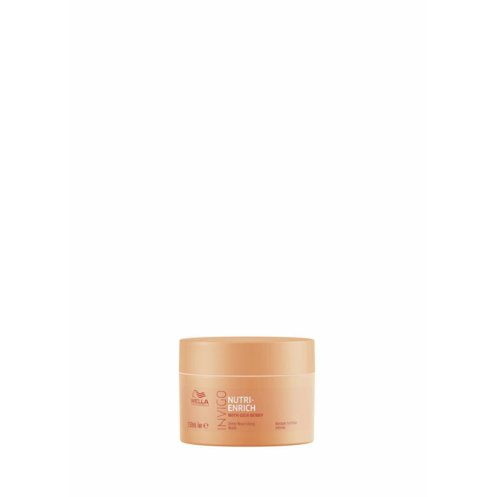 Barattolo color pesca. Scritta: Wella Invigo Nutri-Enrich Deep Nourishing Mask. Con bacche di goji. 150ml.