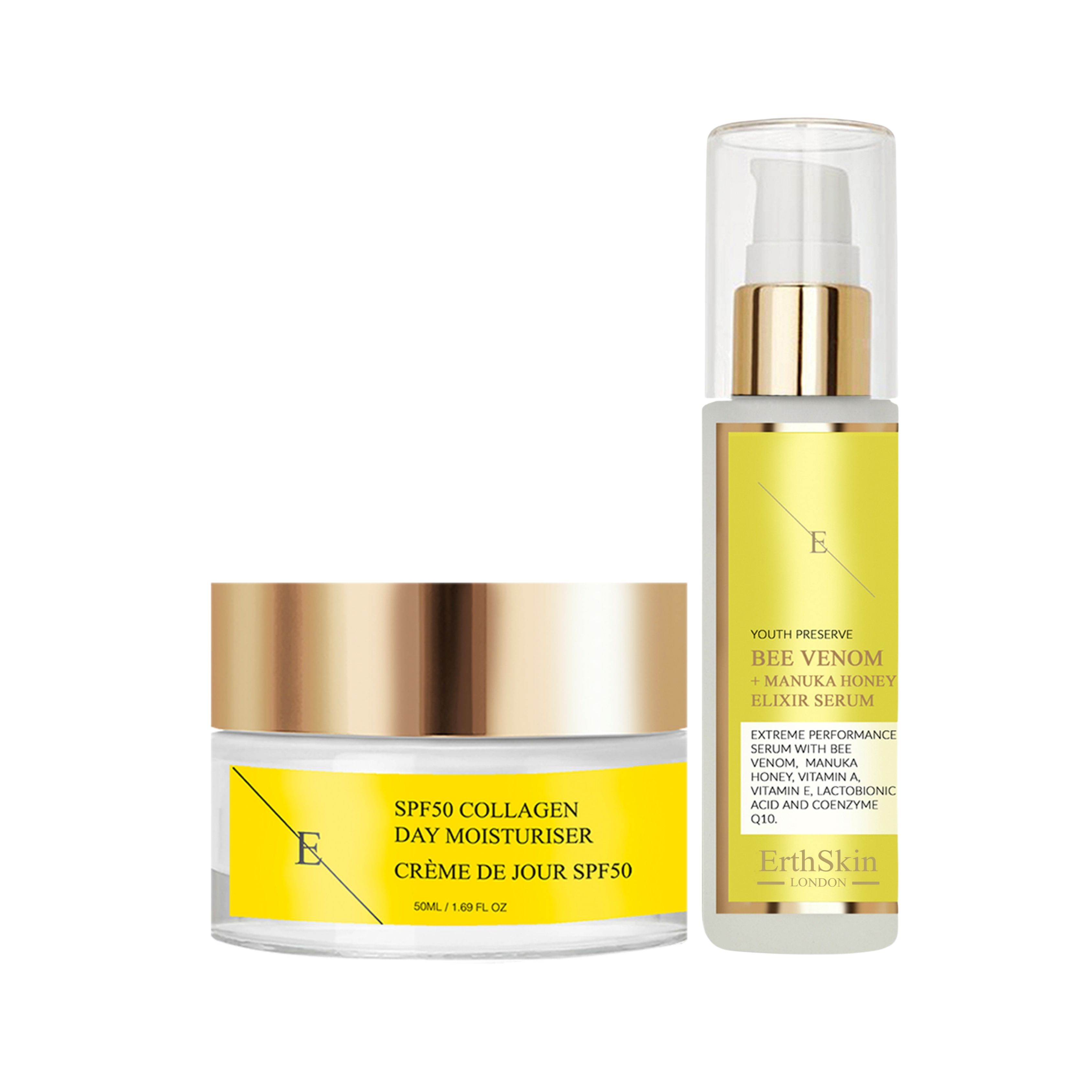 ErthSkin London Veleno d'api + Siero elisir al miele di Manuka + CREMA GIORNO AL COLLAGENE SPF