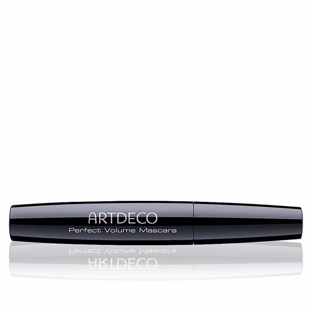 Tubo di mascara nero con testo bianco. Sul tubo è scritto "ARTDECO Perfect Volume Mascara".