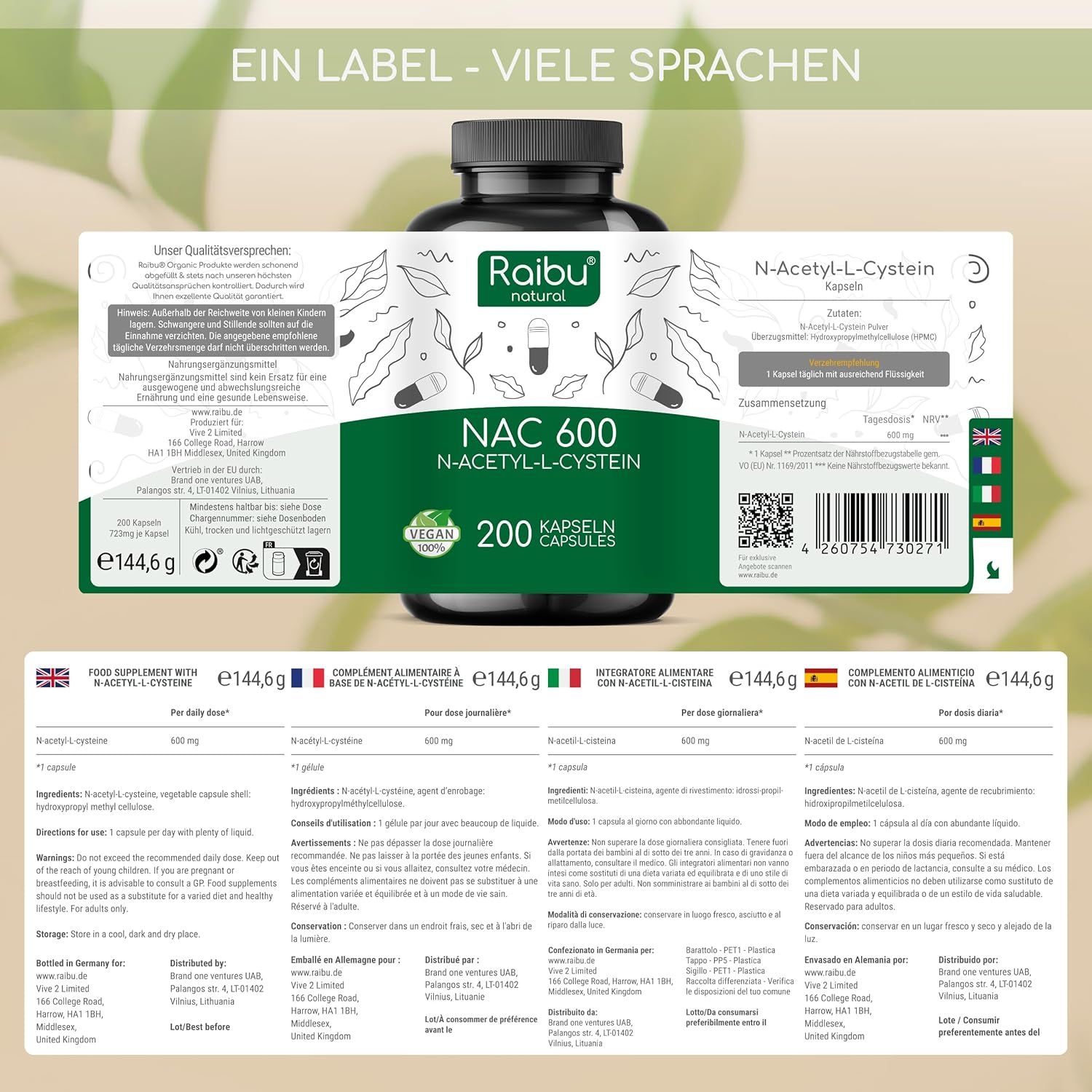 Etichetta con informazioni multilingue. Contiene informazioni su ingredienti, uso e avvertenze.