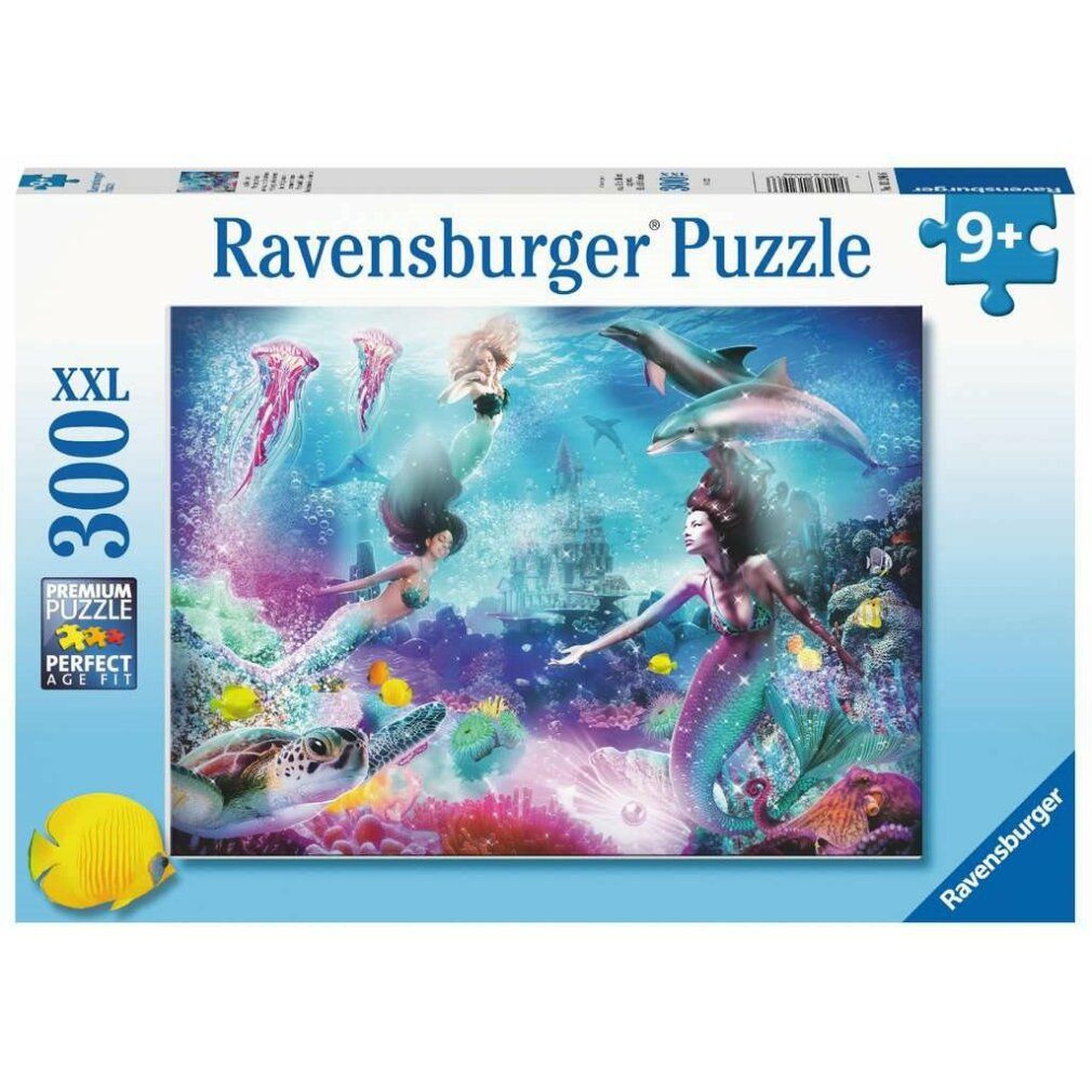 Puzzle con motivo sottomarino. Sirene, pesci e delfini. Marca Ravensburger, 300 pezzi.
