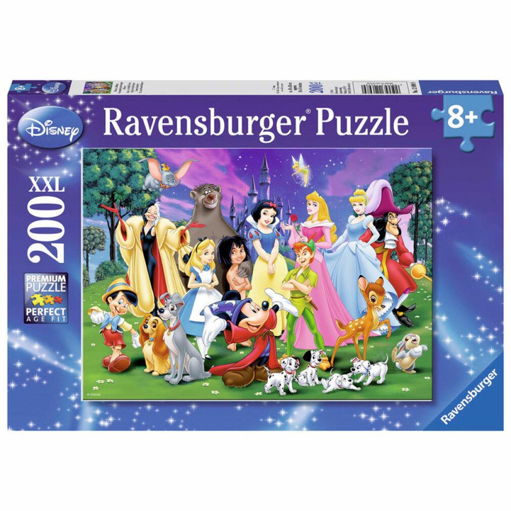 Scatola puzzle Disney. Marca Ravensburger, 200 pezzi, dai 8 anni in su. Formato XXL. Puzzle Premium.