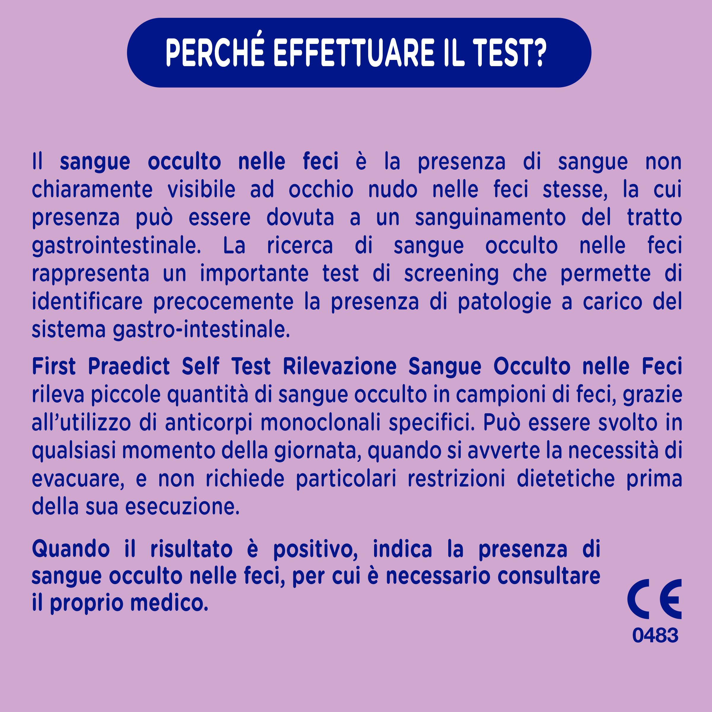 First Praedict - Self Test Rilevazione Sangue Occulto nelle Feci, Kit per il Benessere Intestinale