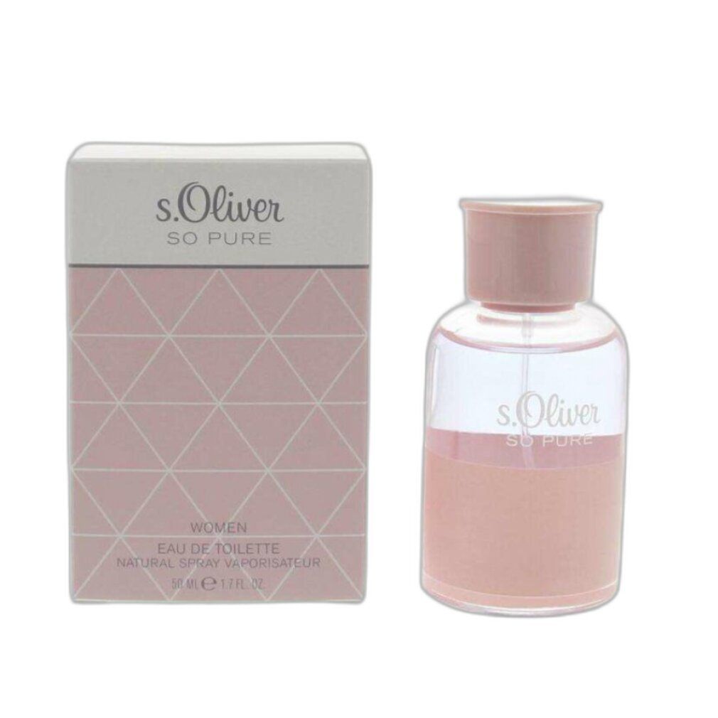 Flacone e scatola rosa. Scritta: s.Oliver So Pure Women. Eau de Toilette. Vaporisateur naturel.